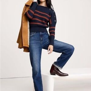 Banana Republic Navy and Red Striped Sweater
